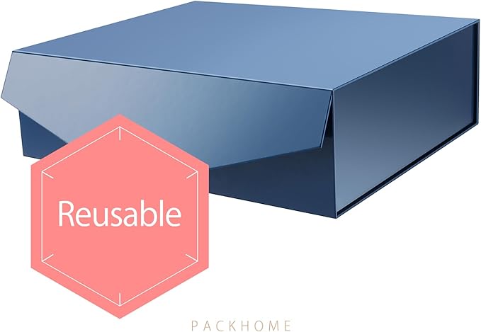 PACKHOME 17x14.5x5.5 Inches, Extra Large Gift Box with Lid, Magnetic Closure Box for Clothes and Large Gifts (Glossy Blue)