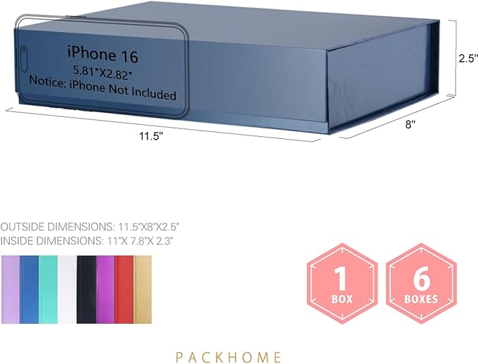 PACKHOME Gift Box 11.5x8x2.5 Inches, Sturdy Shirt Box with Magnetic Lid for Multiple Occasions (Glossy Blue)