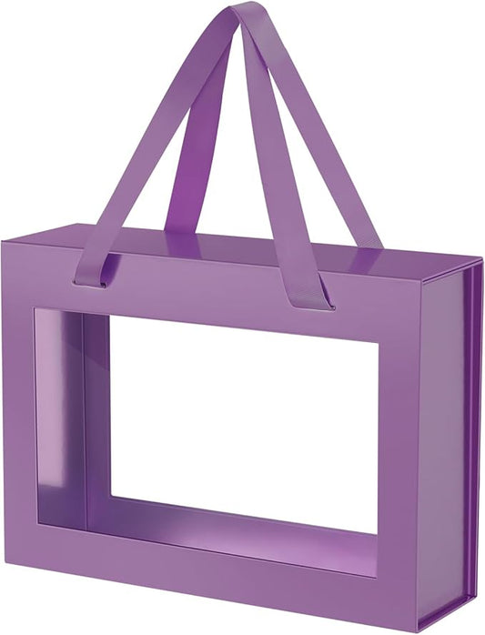 Purple Gift Box with Window, Clear Magnetic Gift Box for Present, Bridesmaid Proposal Box (10.5x7.5x3 Inches)