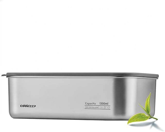 44oz Stainless steel food storage containers With lids，stainless steel snack containers，stainless steel lunch box，Easy Clean,Airtight & Leakproof for kitchen storage，Dishwasher safe（44oz/1300ml）