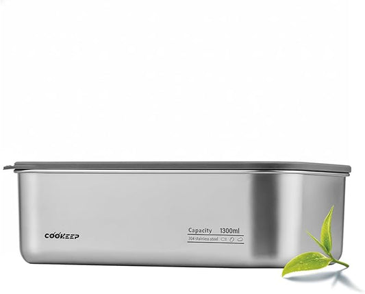 44oz Stainless steel food storage containers With lids，stainless steel snack containers，stainless steel lunch box，Easy Clean,Airtight & Leakproof for kitchen storage，Dishwasher safe（44oz/1300ml）