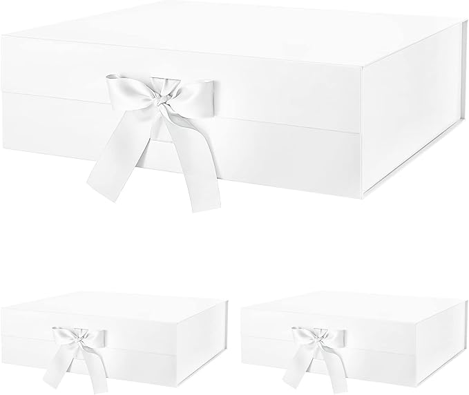 BLK&WH Large White Gift Boxes with Lids- 3 Extra Large Boxes, 16.3x14.2x5 Inches, Perfect for Presents, Bridesmaid Proposals, Big Gifts and Clothes