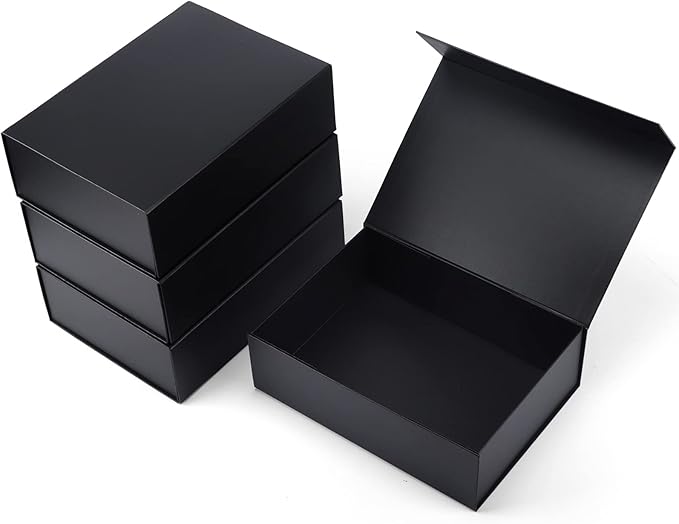 4 Pack 11x8x3.5 Inches Gift Boxes with Magnetic Closure Lids, Black Magnetic Box for Wedding, Groomsmen Bridesmaid Proposal, Birthdays, Mother's Day