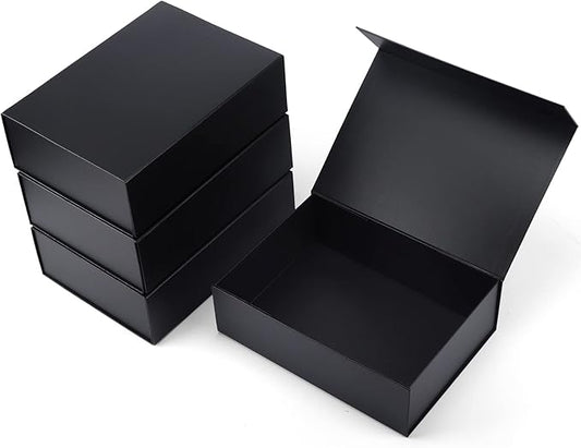 4 Pack 11x8x3.5 Inches Gift Boxes with Magnetic Closure Lids, Black Magnetic Box for Wedding, Groomsmen Bridesmaid Proposal, Birthdays, Mother's Day