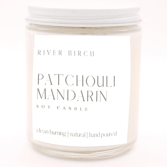 River Birch Candles Patchouli Mandarin Scented Candle | Premium, All-Natural, Non-Toxic, Soy Candles | 8.5oz 40 Hr Burn Time | Cozy Relaxing Gifts for Home