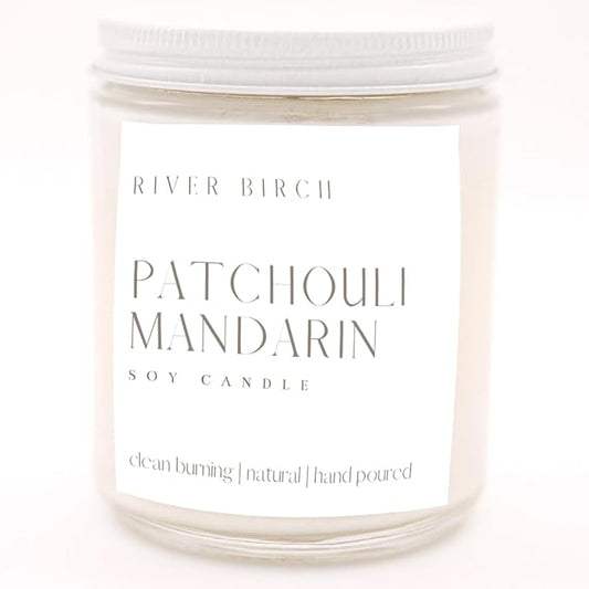 River Birch Candles Patchouli Mandarin Scented Candle | Premium, All-Natural, Non-Toxic, Soy Candles | 8.5oz 40 Hr Burn Time | Cozy Relaxing Gifts for Home