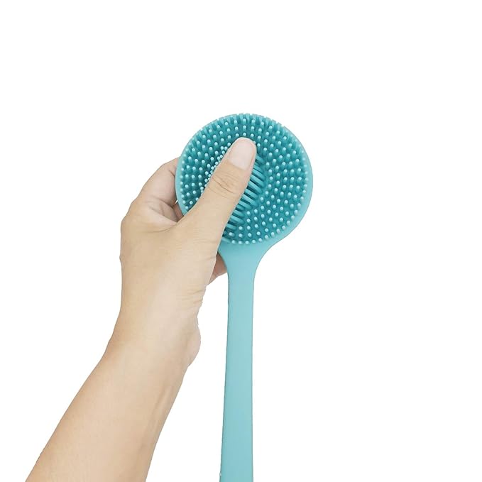 DNC Soft Silicone Back Scrubber Shower Bath Body Brush with Long Handle (Blue)
