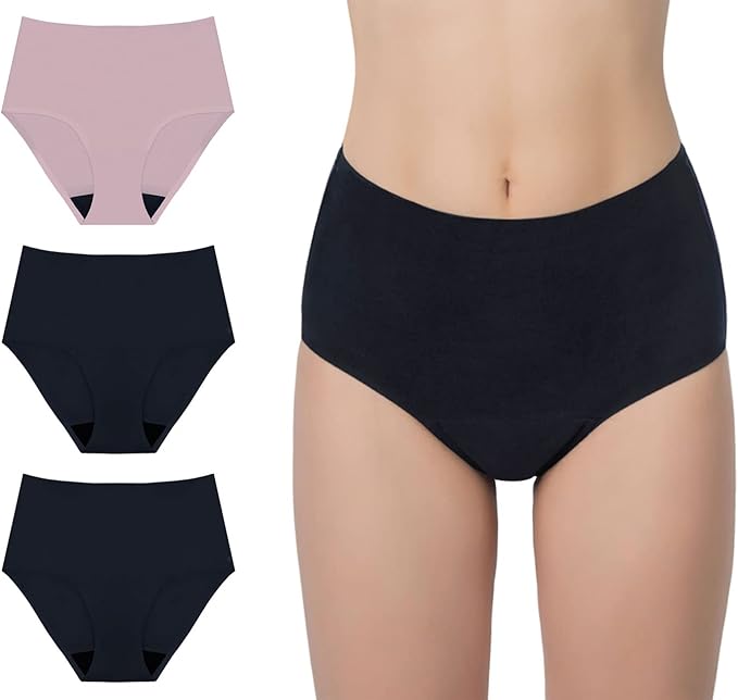 AIRCUTE Washable Urinary Incontinence Underwear for Women Absorbent Seamless High Waist Leak Protective Panty 3 Pack