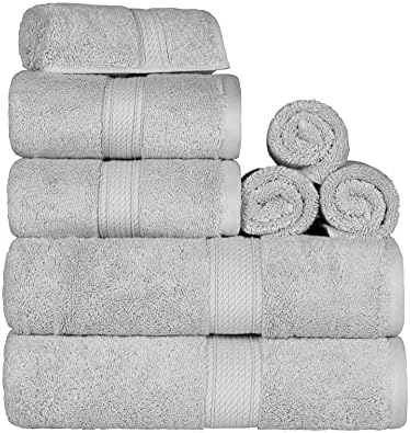 BLUENILEMILLS Madison Egyptian Cotton Towels, Towel Set for Bathroom, Shower, Hotel, Plush, 900 GSM, Highly Absorbent and Ultra-Soft Towels, Bath Essentials, 8 Piece Assorted Towel Set, Silver