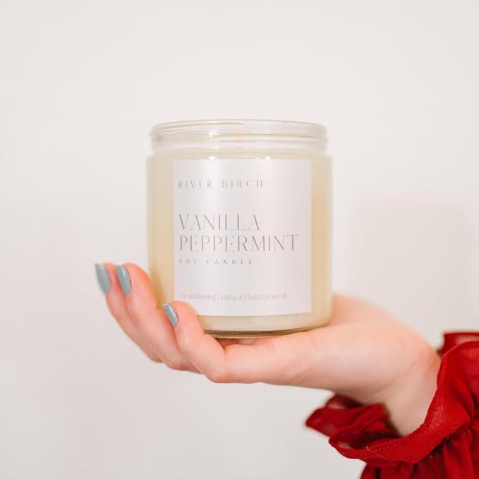 River Birch Candles Vanilla Peppermint Scented Candle | Premium, All-Natural, Non-Toxic, Soy Candles | 16oz 90 Hr Burn Time | Cozy Relaxing Gifts for Home