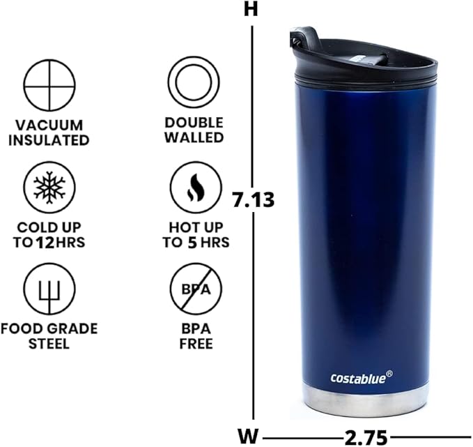 Travel Coffee Mug - 16 Oz. Stainless Steel Insulated Coffee Mug, Leak Proof Tumbler w/Dishwasher Safe Lid, Double Wall Travel Coffee Cup, Reusable Insulated Tumbler for Hot & Cold Beverages