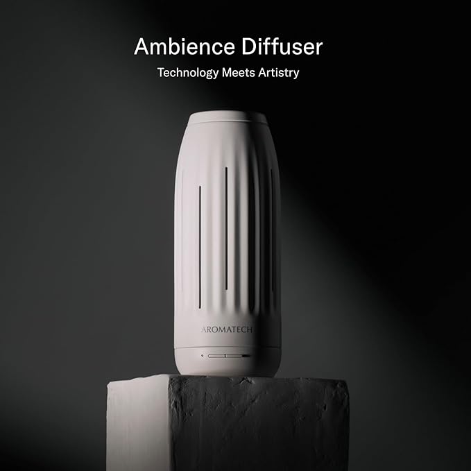 AromaTech Ambience Scent Diffuser for Essential Oil Blends & Fragrances – Waterless Scent Machine w/Bluetooth for Home, Bathroom Boutiques, Hotel, Spa – Charcoal Acrylic