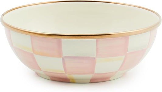 MACKENZIE-CHILDS Enamel Everyday Bowl, Serving Bowl for Entertaining, Extra-Small, Pink-and-White Rosy Check, Set of 1