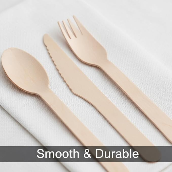 500 Pieces Disposable Cutlery, Wooden Utensils Set [200 Spoons, 200 Forks, 100 Knives] - Disposable Wooden Cutlery, Eco-Friendly Forks and Spoons, Compostable Cutlery Set Party Utensils