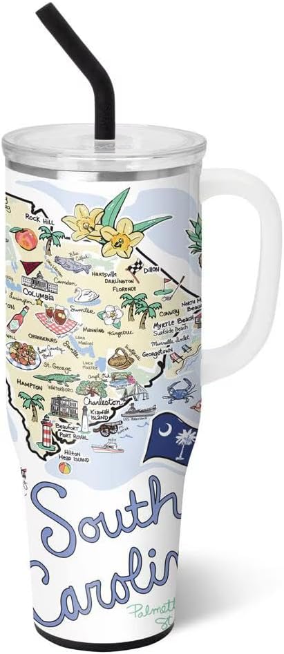 Swig Life 40oz Mega Mug, 40oz Tumbler with Handle and Straw, Extra Large Insulated Tumblers, Cup Holder Friendly Travel Mug (South Carolina)