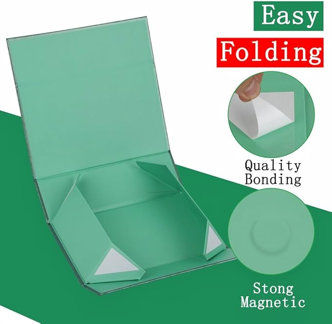 UoeRing 6 Pack Green Gift Box 11.5x8x4 inch Luxury Gift Box for Presents with Magnetic Lid Collapsible,Birthday,Christmas,Contains Card, Ribbon, Tissue Paper,Shredded Paper Fille