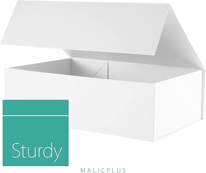 Large Gift Box with Lid 13.5x9x4.1 Inches, White Bridesmaid Proposal Gift Box with Magnetic Closure for All Occasion (Matte White)