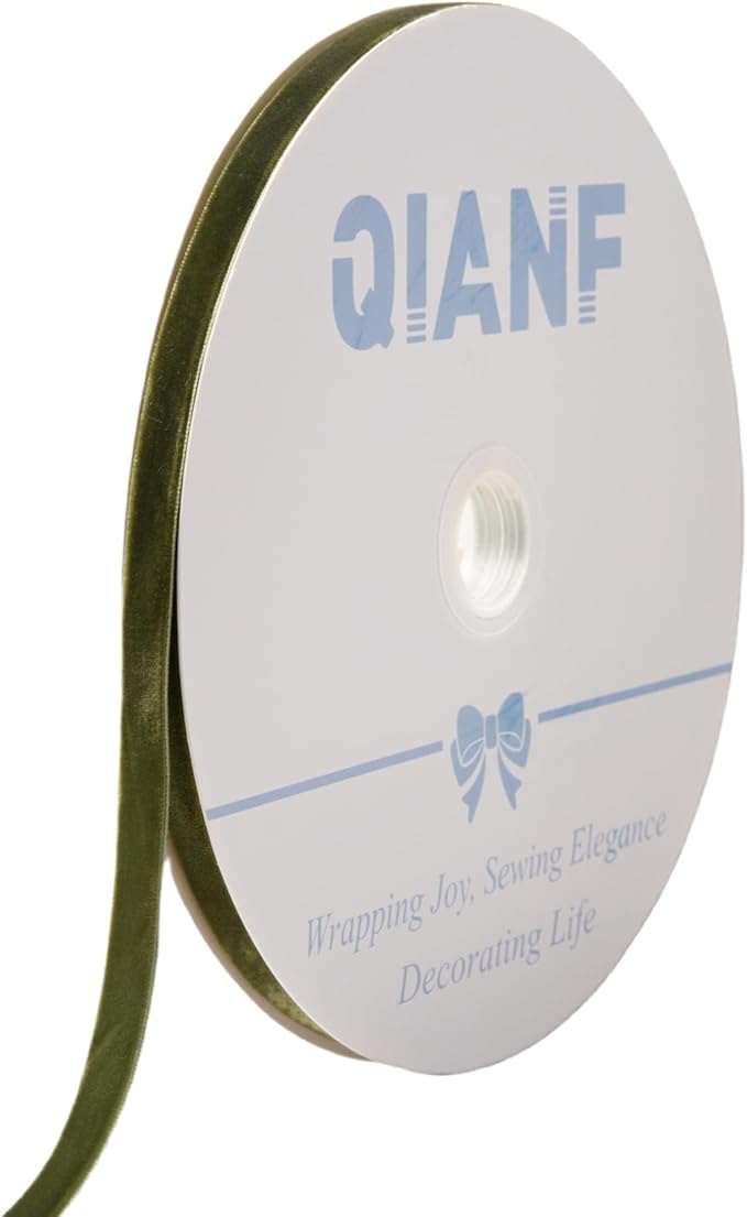 Vintage Moss Green Velvet Ribbon Christmas Ribbon for Gift Wrapping Crafts Christmas Tree Ornaments Garland Decorations, 3/8 Inch X 25Yd