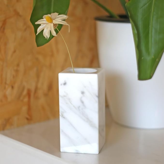 Natural Marble Flower Vase, White Vase Modern Farmhouse Home Decor, Premium Marble Craft Vases for Living Room Shelves Table Center Wedding