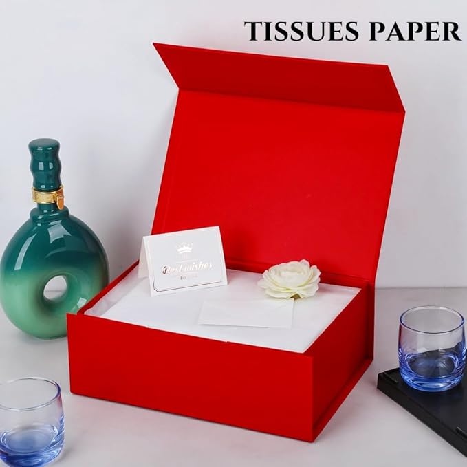 UoeRing 6 Pack Red Gift Box 11.5x8x4 inch Luxury Gift Box for Presents with Magnetic Lid Collapsible,Valentine's Day,Christmas,Contains Card, Ribbon, Tissue Paper,Shredded Paper Fille