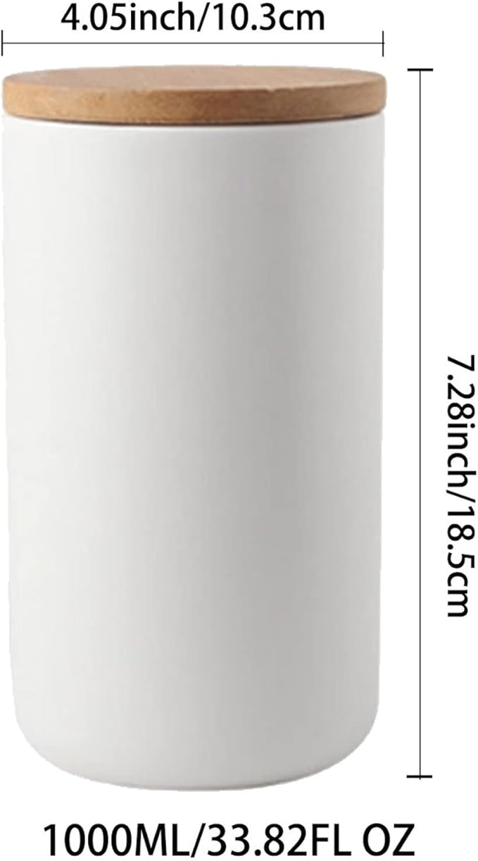 YYW Ceramics Food Storage Jar Canister with Airtight Seal Bamboo Lid, Simple Style Kitchen Canister for Food Storage, Store Coffee, Sugar, Tea, Spices and More (White (33.81oz/1000ml))