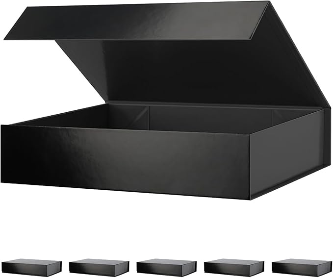 PACKHOME 6 Gift Boxes 11.5x8x2.5 Inches, Sturdy Shirt Boxes with Magnetic Lids for Multiple Occasions (Glossy Black)