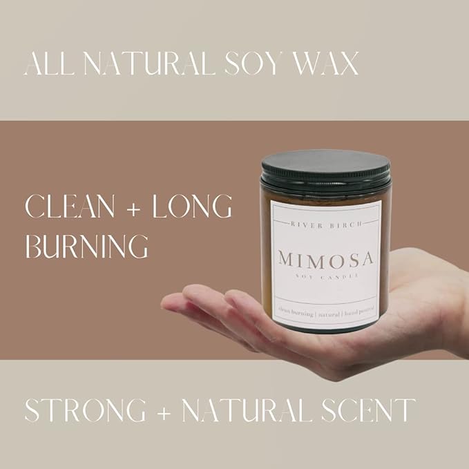River Birch Candles Mimosa Scented Candle | Premium, All-Natural, Non-Toxic, Soy Candles | 8.5oz 40 Hr Burn Time | Cozy Relaxing Gifts for Home