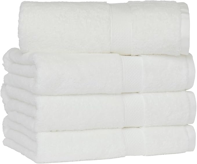 [Japan Technology], Plush Light-Weight Towel, Bath Towel (30x54 inches), 520GSM, White, Pack of 4, Quick Dry, High Absorbency, 100% Cotton