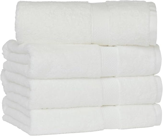 [Japan Technology], Plush Light-Weight Towel, Bath Towel (30x54 inches), 520GSM, White, Pack of 4, Quick Dry, High Absorbency, 100% Cotton