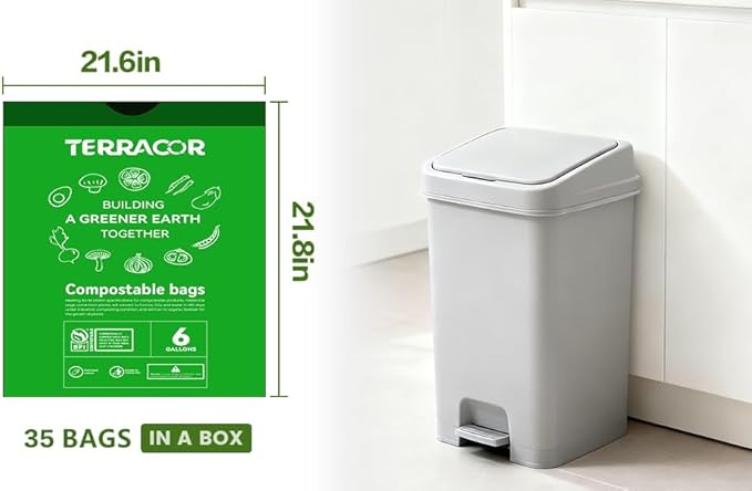 6 Gallon Compostable Trash Bags Drawstring, Heavy Duty Extra Thick 1 Mil, 35 Bags, Tall Kitchen Food Scrap Waste Bag, ASTM D6400