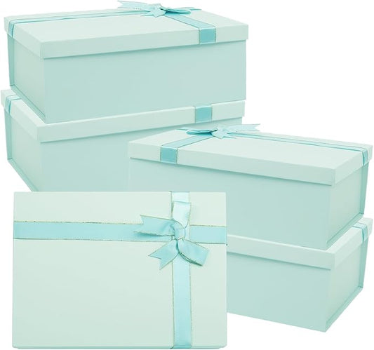 Nsmykhg Luxury Gift Box With Lid & Ribbon, 5 Pack 11.4x8.7x4.1 - Elegant Wedding & Birthday Packaging, Perfect For Shoes, Clothing & Bridal Gifts (Blue)