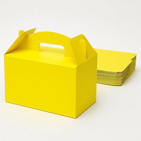 24Pack Large Party Favor Boxes,Yellow Treat Boxes,XiePiPiPaper(9.45*5*5"),Large Goodie Boxes, Gable Gift Boxes with Handles,Candy Boxes for Kids Birthday Baby Shower Wedding Halloween Christmas.