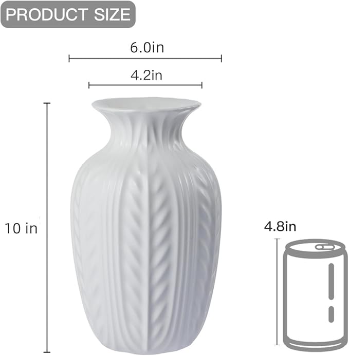 Matte White Ceramic Flower Vase, 10 Inch Unique Wheat Ear Textured Modern Large Vases for Trendy Home Decor Living Room Entryway Shelf Office Rustic Table Centerpiece (Matte White)