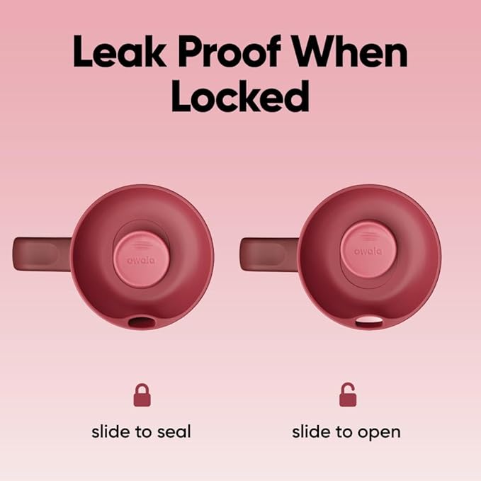 Owala SmoothSip Slider Stainless Steel Insulated Travel Mug with handle, 100% Leak Proof, For Hot and Cold Drinks, Travel Friendly with Sliding Lock Lid, 24 oz, BPA Free, Leak Proof, Black Cherry