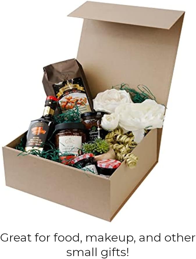 CECOBOX - Gift Boxes with Lids for Presents 8"x8"x3.1" - Matte, Collapsible Magnetic Closure Gift Box - Groomsmen & Bridesmaid Proposal Boxes, Wedding, PR, Birthdays, Holidays (Kraft)