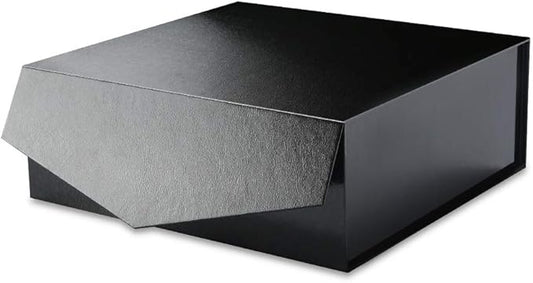 Gift Box with Lid 9x9x3.4 Inches, Black Groomsman Proposal Box with Magnetic Closure for All Occasion (Grass Texture Black)