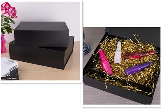 1 Pcs Matte Black Extra Large Gift Box with Lid, 16.5x13x5.3 Inches, Hard Magnetic Giant Gift Boxes for Presents Clothes Robe Wedding Dress Sweater,Reusable Foldable Bridesmaid Proposal Box