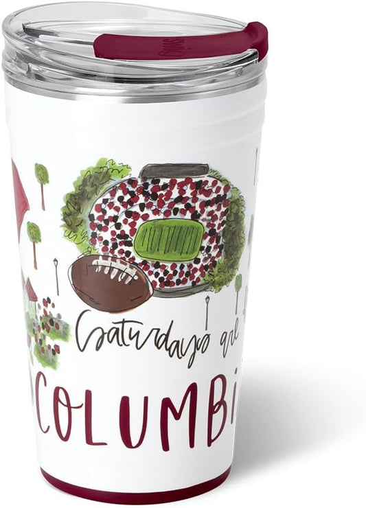 Swig Life 24oz Party Cup, Stackable Insulated Travel Coffee Tumbler with EZ Slider Lid, Cup Holder Friendly, Stainless Steel 24 oz Tumbler, Reusable Mug (Saturdays In Columbia SC)