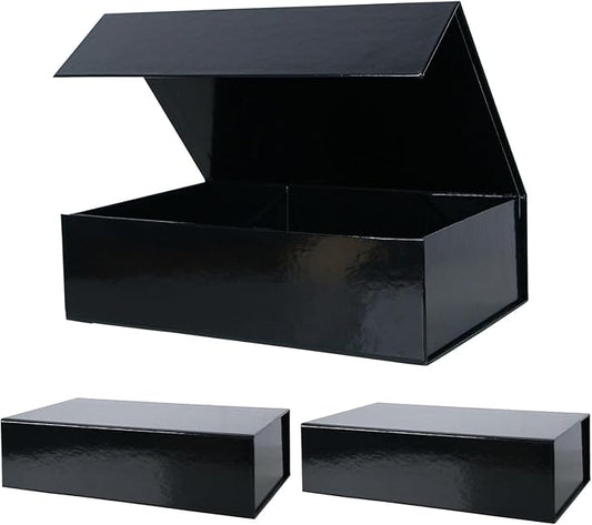 RayofSun Black Gift Boxes with Magnetic Lids for Presents Large Rectangle Collapsible Decorative Boxes13.7x9x4.3inch, Bridesmaid Groomsmen Proposal Box for Wedding, Christmas, Birthday(3PCS)