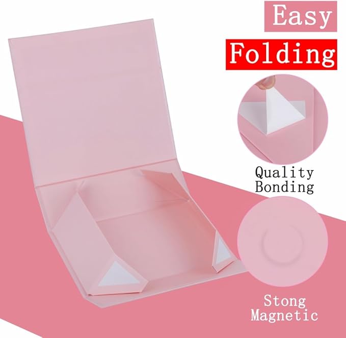 UoeRing 1 Pcs Pink Gift Box Large 13.5x11.8x4.7 inch Luxury Gift Box for Presents with Magnetic Closure Lid Collapsible,Birthday,Contains Card, Ribbon, Tissue Paper,Shredded Paper Filler