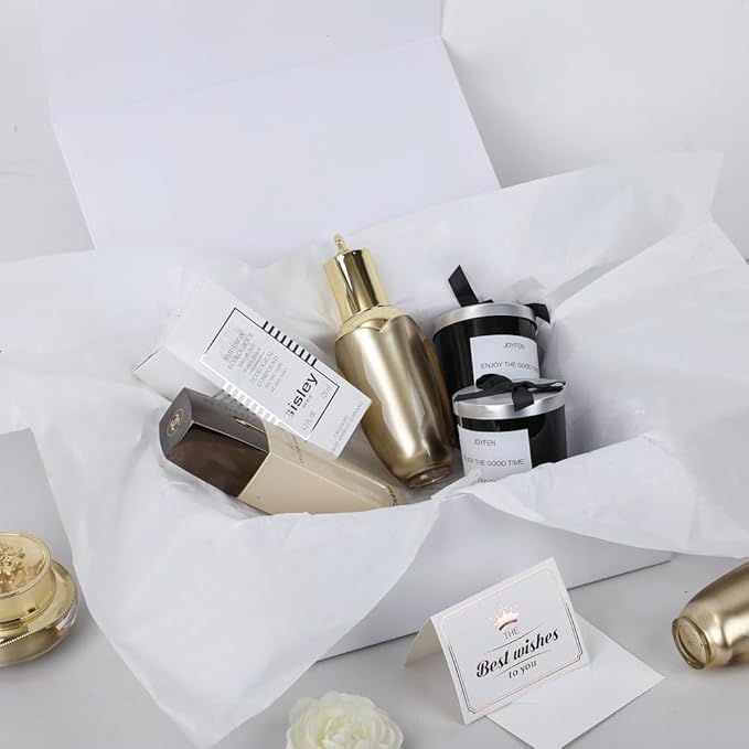 UoeRing 1 Pcs White Gift Box 9.5x6x3 inch Small Luxury Gift Box for Presents with Magnetic Lid Collapsible,Birthday,Christmas,Contains Card, Ribbon, Tissue Paper,Shredded Paper Fille