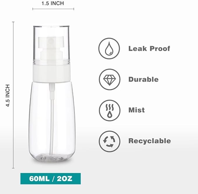 3pack Small Spray Bottle, 2oz Mini Spray Bottles, Clear Empty Travel Spray Bottle, Fine Mist Plastic Spray Bottles