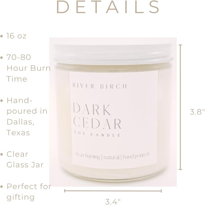 River Birch Candles Eucalyptus & Cedar Scented Candle | Premium, All-Natural, Non-Toxic, Soy Candles | 16oz 90 Hr Burn Time | Cozy Relaxing Gifts for Home
