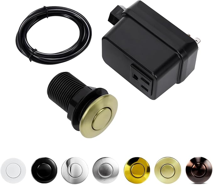 Garbage Disposal Switch, Cordless Air On Off Kit for Food Waste Disposer, Brushed Gold, SHORT 2.5" Sink Top Push Button by CLEESINK