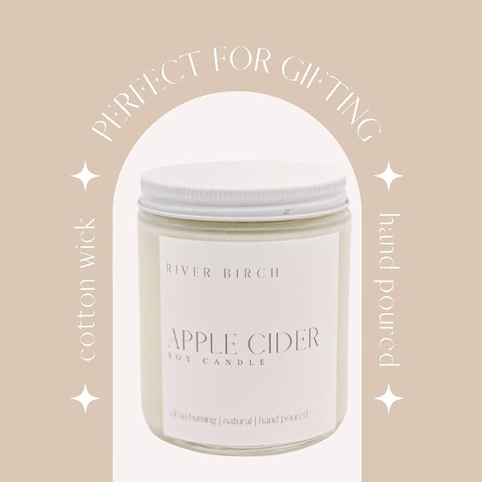 River Birch Candles Apple Cider Scented Candle | Premium, All-Natural, Non-Toxic, Soy Candles | 8.5oz 40 Hr Burn Time | Cozy Relaxing Gifts for Home