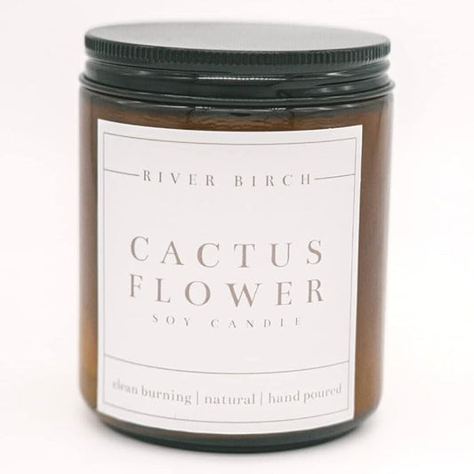 River Birch Candles Cactus Flower Scented Candle | Premium, All-Natural, Non-Toxic, Soy Amber Jar Candles | 8.5oz 40 Hr Burn Time | Cozy Relaxing Gifts for Home