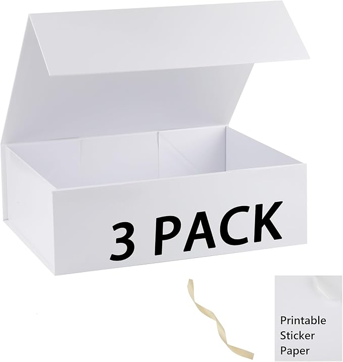 White Gift Box,19x16x6 Extra Large Gift Boxes With Lids For Presents Includes Ribbon And Diy Printable Sticker Paper,Bridesmaid Proposal Box,Magnetic Gift Box For Birthday,Wedding,Graduation