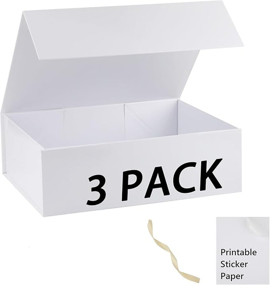 White Gift Box,19x16x6 Extra Large Gift Boxes With Lids For Presents Includes Ribbon And Diy Printable Sticker Paper,Bridesmaid Proposal Box,Magnetic Gift Box For Birthday,Wedding,Graduation