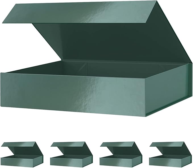 Green Gift Boxes 11x7.8x2.3 Inches, Shirt Gift Boxes for Presents Magnetic Closure for Clothes (5 Pack)