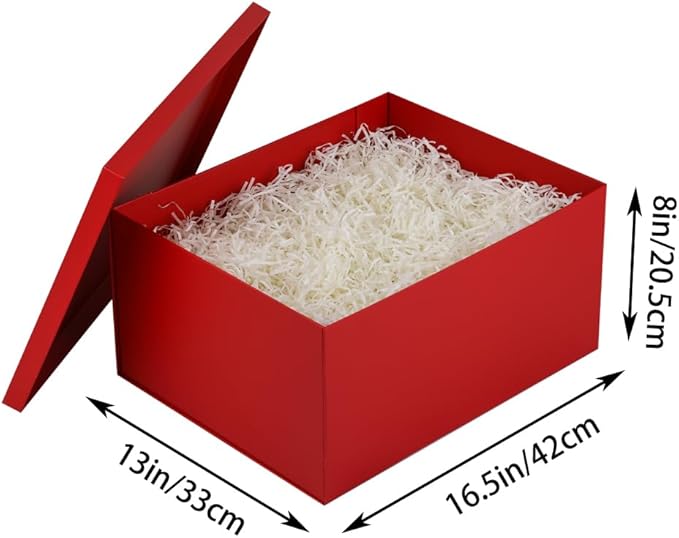UoeRing 1Pcs Red Extra Large gift box with lids 16.5×13×8 Inches gift boxes for presents,Birthday Box (include Ribbon, Paper Shred Filler Gift Card & Envelopes)